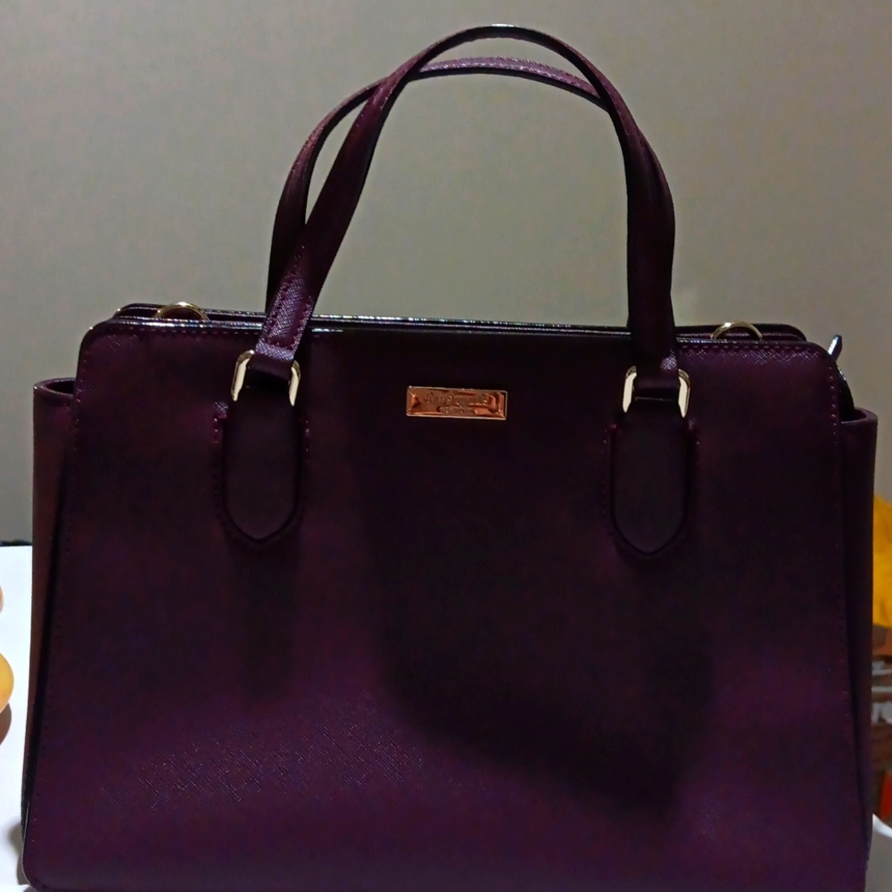 Kate Spade Leather Saffiano Handbag w/Dust Bag Embossed Plum NWOT
